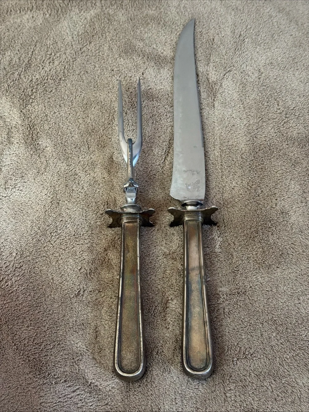 S Kirk & Son Inc. 1927 Calvert  12” Fork & 15” Knife Carving Set Sterling Silver